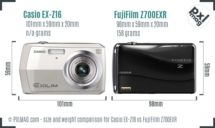 Casio EX-Z16 vs FujiFilm Z700EXR size comparison Casio EX-Z16 vs FujiFilm Z700EXR size comparison