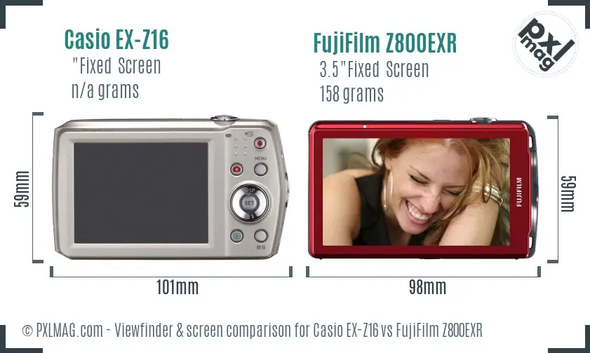 Casio EX-Z16 vs FujiFilm Z800EXR Screen and Viewfinder comparison
