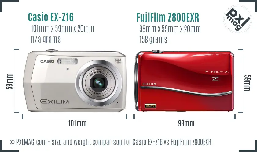 Casio EX-Z16 vs FujiFilm Z800EXR size comparison