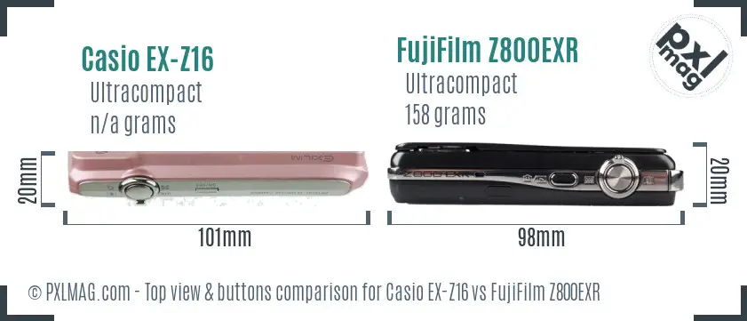 Casio EX-Z16 vs FujiFilm Z800EXR top view buttons comparison