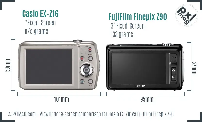 Casio EX-Z16 vs FujiFilm Finepix Z90 Screen and Viewfinder comparison Casio EX-Z16 vs FujiFilm Finepix Z90 Screen and Viewfinder comparison
