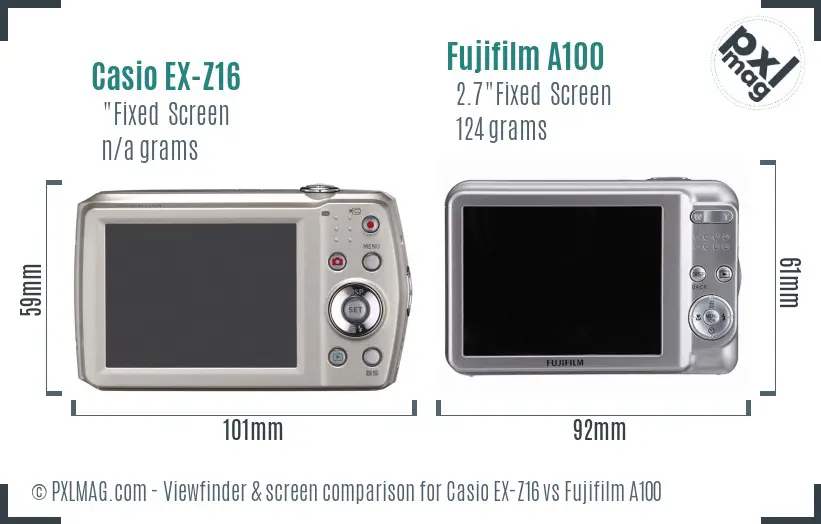 Casio EX-Z16 vs Fujifilm A100 Screen and Viewfinder comparison Casio EX-Z16 vs Fujifilm A100 Screen and Viewfinder comparison