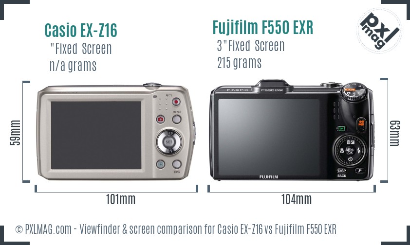 Casio EX-Z16 vs Fujifilm F550 EXR Screen and Viewfinder comparison