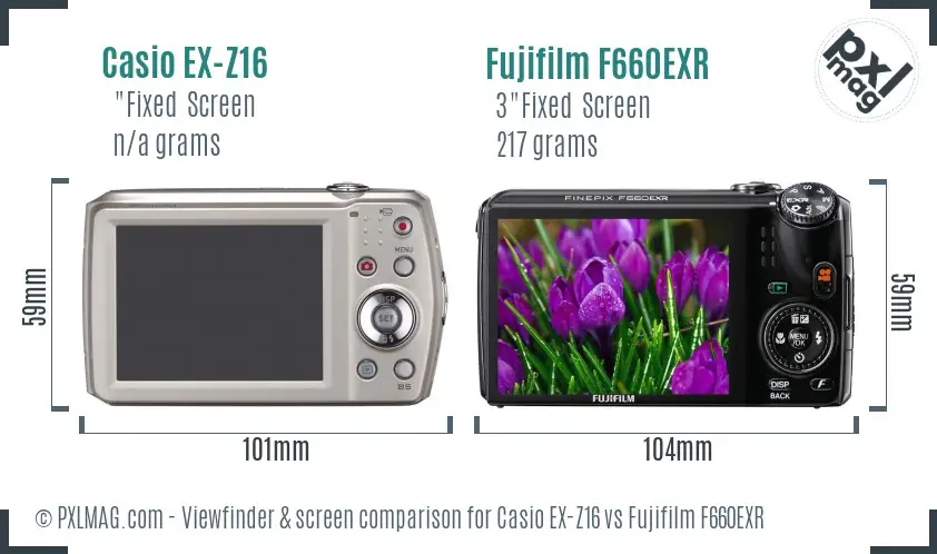 Casio EX-Z16 vs Fujifilm F660EXR Screen and Viewfinder comparison