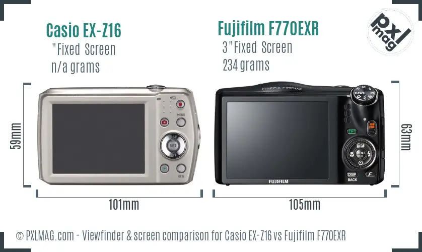 Casio EX-Z16 vs Fujifilm F770EXR Screen and Viewfinder comparison Casio EX-Z16 vs Fujifilm F770EXR Screen and Viewfinder comparison