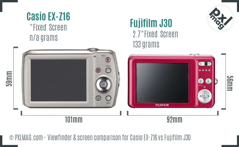 Casio EX-Z16 vs Fujifilm J30 Screen and Viewfinder comparison Casio EX-Z16 vs Fujifilm J30 Screen and Viewfinder comparison