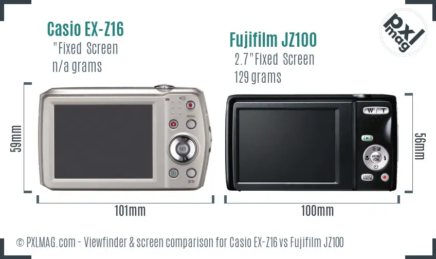 Casio EX-Z16 vs Fujifilm JZ100 Screen and Viewfinder comparison