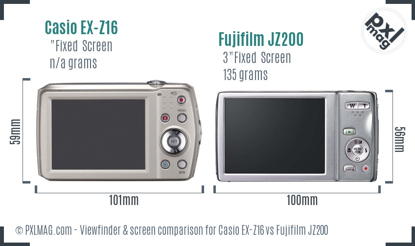 Casio EX-Z16 vs Fujifilm JZ200 Screen and Viewfinder comparison