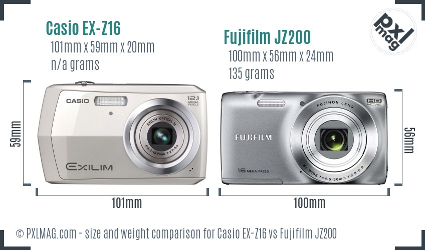 Casio EX-Z16 vs Fujifilm JZ200 size comparison