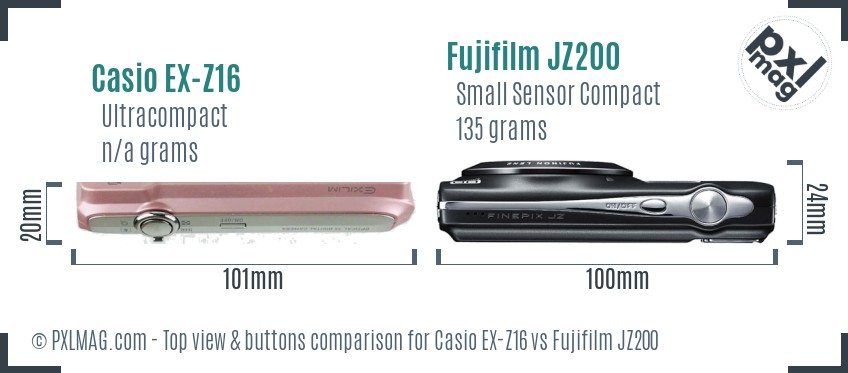 Casio EX-Z16 vs Fujifilm JZ200 top view buttons comparison