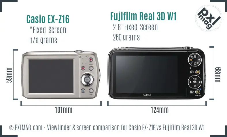 Casio EX-Z16 vs Fujifilm Real 3D W1 Screen and Viewfinder comparison