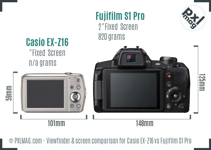 Casio EX-Z16 vs Fujifilm S1 Pro Screen and Viewfinder comparison