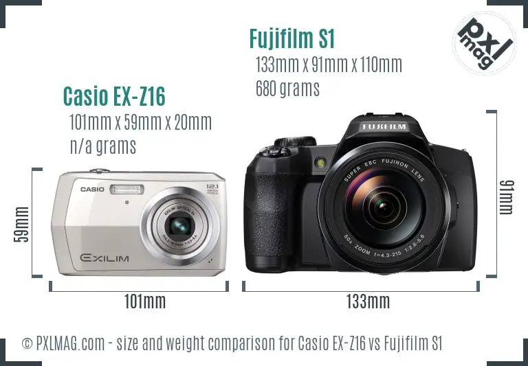 Casio EX-Z16 vs Fujifilm S1 size comparison
