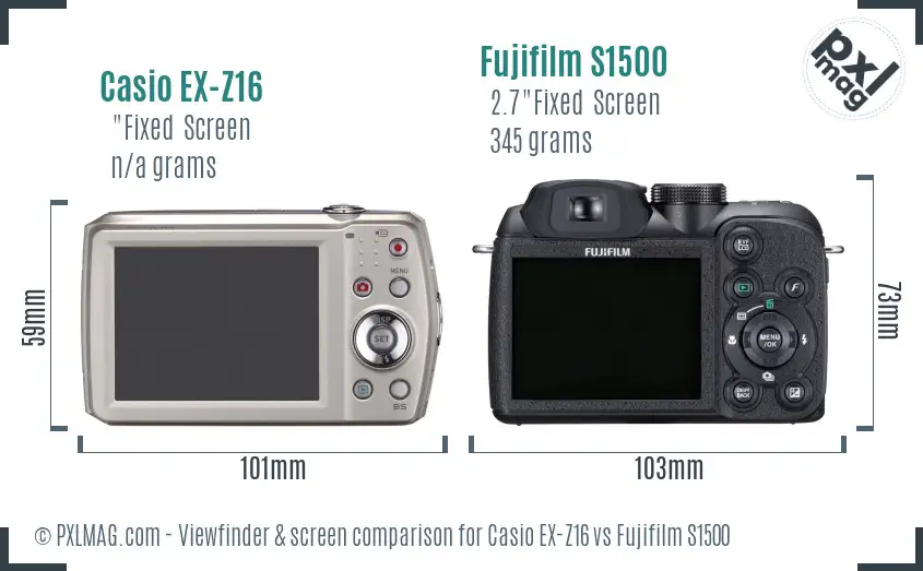 Casio EX-Z16 vs Fujifilm S1500 Screen and Viewfinder comparison Casio EX-Z16 vs Fujifilm S1500 Screen and Viewfinder comparison