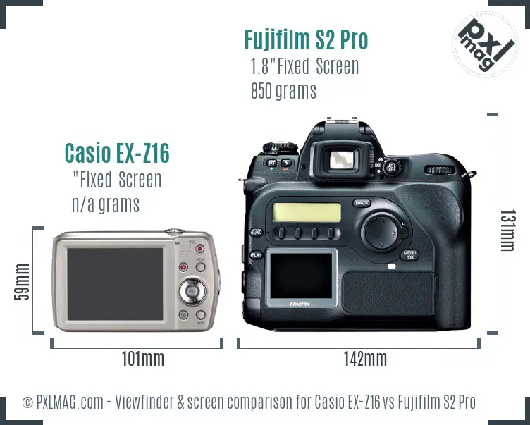 Casio EX-Z16 vs Fujifilm S2 Pro Screen and Viewfinder comparison