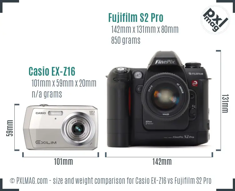 Casio EX-Z16 vs Fujifilm S2 Pro size comparison Casio EX-Z16 vs Fujifilm S2 Pro size comparison
