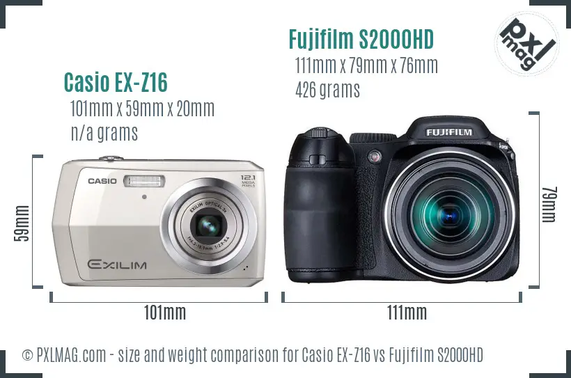 Casio EX-Z16 vs Fujifilm S2000HD size comparison