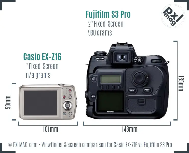 Casio EX-Z16 vs Fujifilm S3 Pro Screen and Viewfinder comparison Casio EX-Z16 vs Fujifilm S3 Pro Screen and Viewfinder comparison