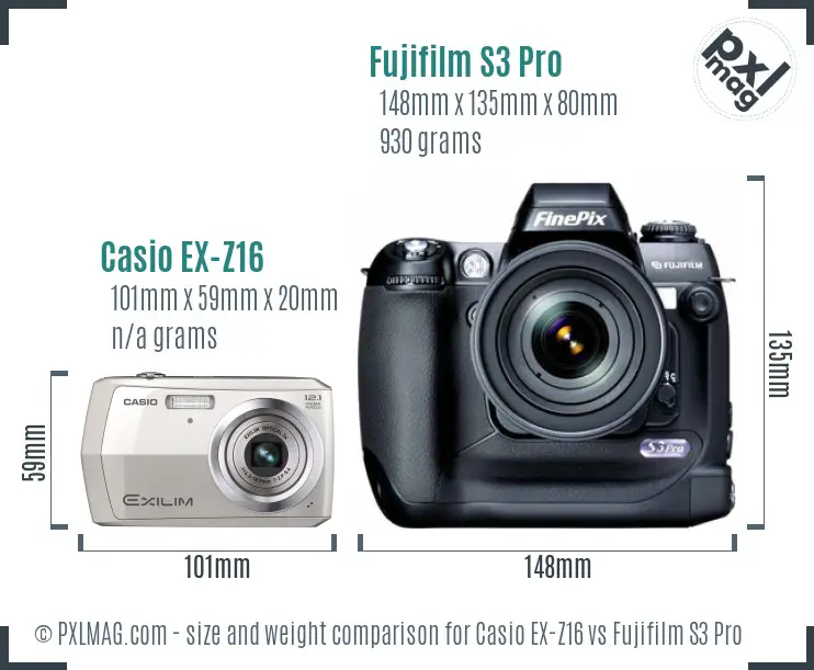Casio EX-Z16 vs Fujifilm S3 Pro size comparison Casio EX-Z16 vs Fujifilm S3 Pro size comparison