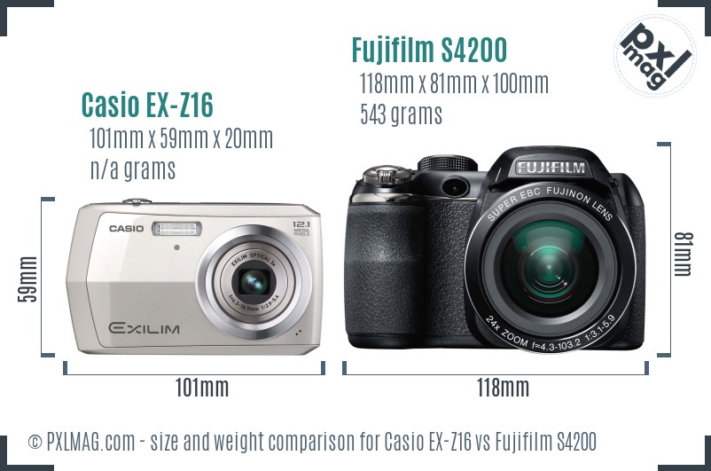 Casio EX-Z16 vs Fujifilm S4200 size comparison Casio EX-Z16 vs Fujifilm S4200 size comparison