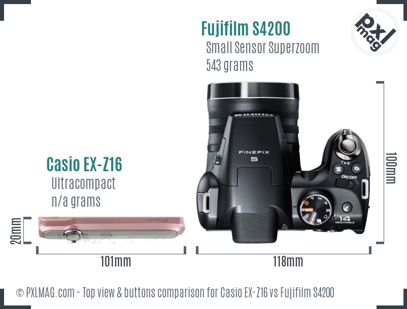 Casio EX-Z16 vs Fujifilm S4200 top view buttons comparison