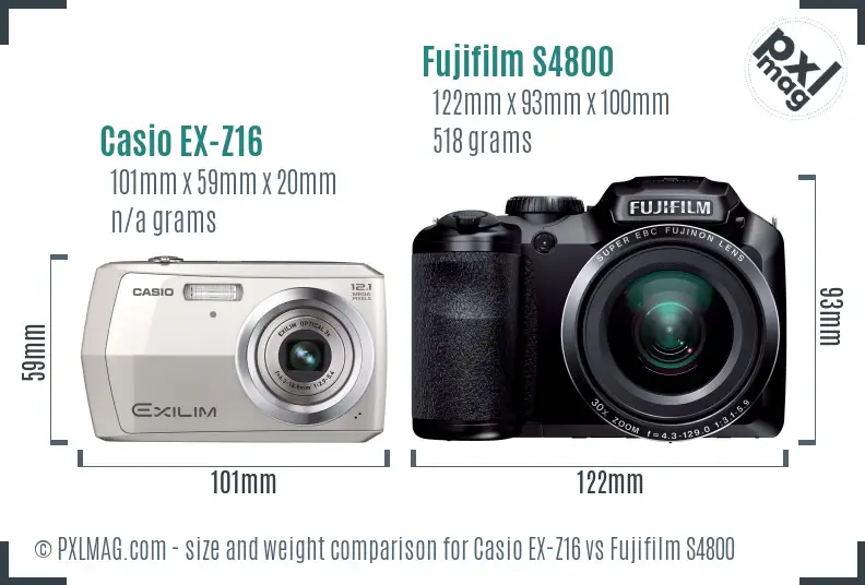 Casio EX-Z16 vs Fujifilm S4800 size comparison