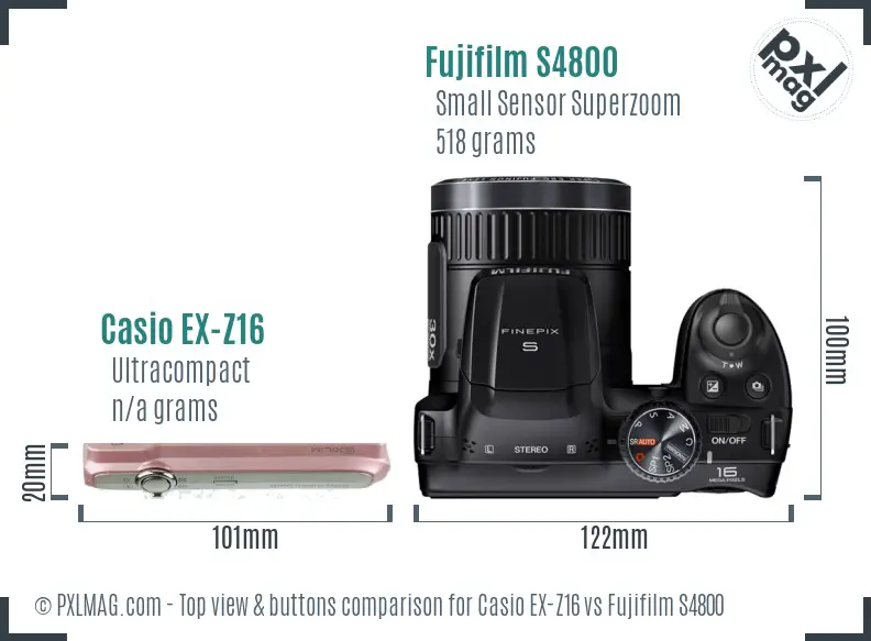 Casio EX-Z16 vs Fujifilm S4800 top view buttons comparison