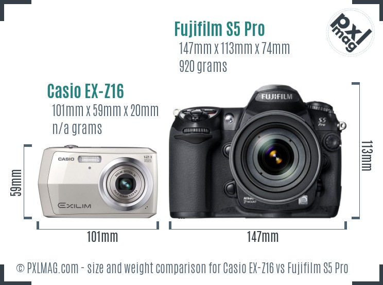 Casio EX-Z16 vs Fujifilm S5 Pro size comparison Casio EX-Z16 vs Fujifilm S5 Pro size comparison