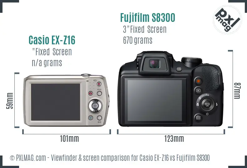 Casio EX-Z16 vs Fujifilm S8300 Screen and Viewfinder comparison