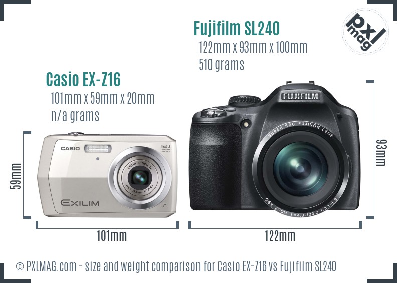Casio EX-Z16 vs Fujifilm SL240 size comparison