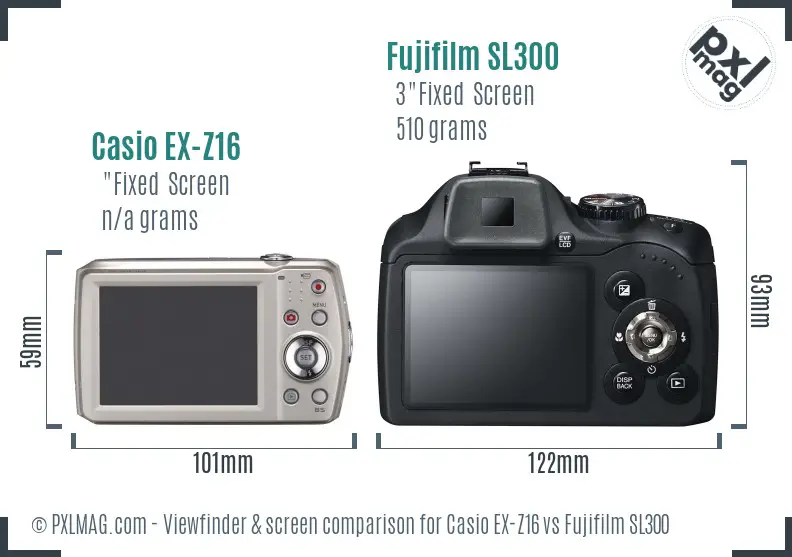 Casio EX-Z16 vs Fujifilm SL300 Screen and Viewfinder comparison