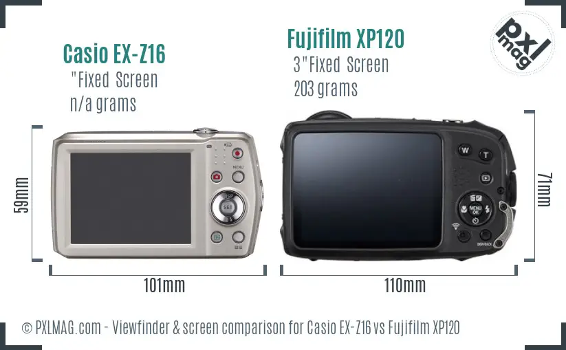 Casio EX-Z16 vs Fujifilm XP120 Screen and Viewfinder comparison