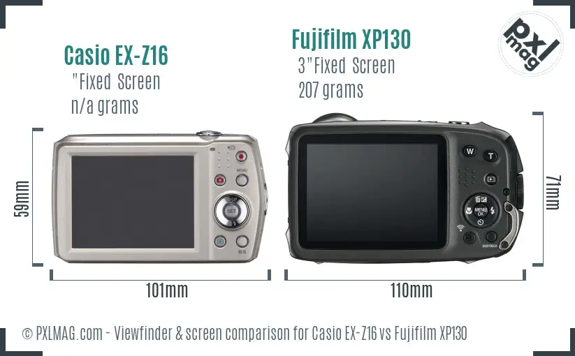 Casio EX-Z16 vs Fujifilm XP130 Screen and Viewfinder comparison