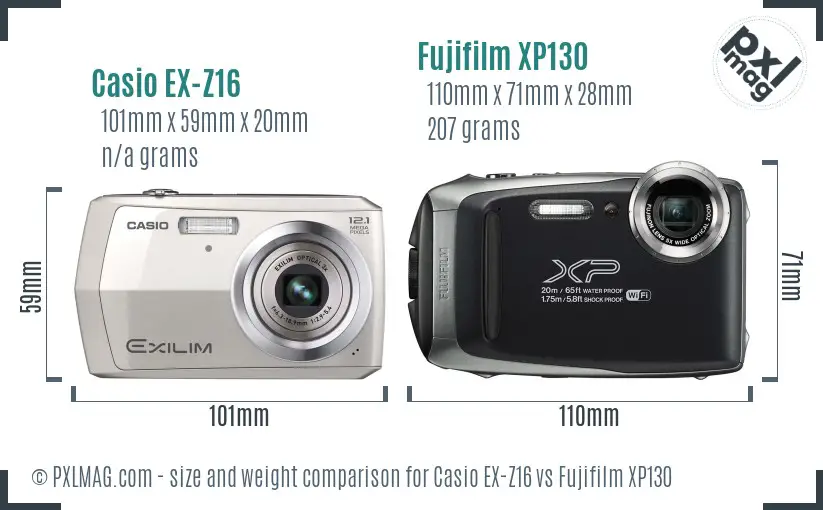 Casio EX-Z16 vs Fujifilm XP130 size comparison