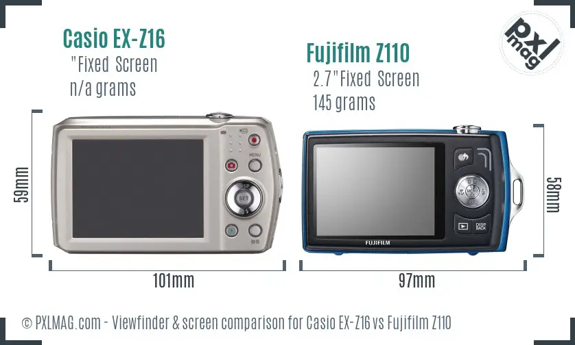 Casio EX-Z16 vs Fujifilm Z110 Screen and Viewfinder comparison Casio EX-Z16 vs Fujifilm Z110 Screen and Viewfinder comparison