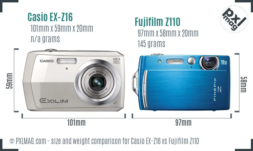 Casio EX-Z16 vs Fujifilm Z110 size comparison Casio EX-Z16 vs Fujifilm Z110 size comparison