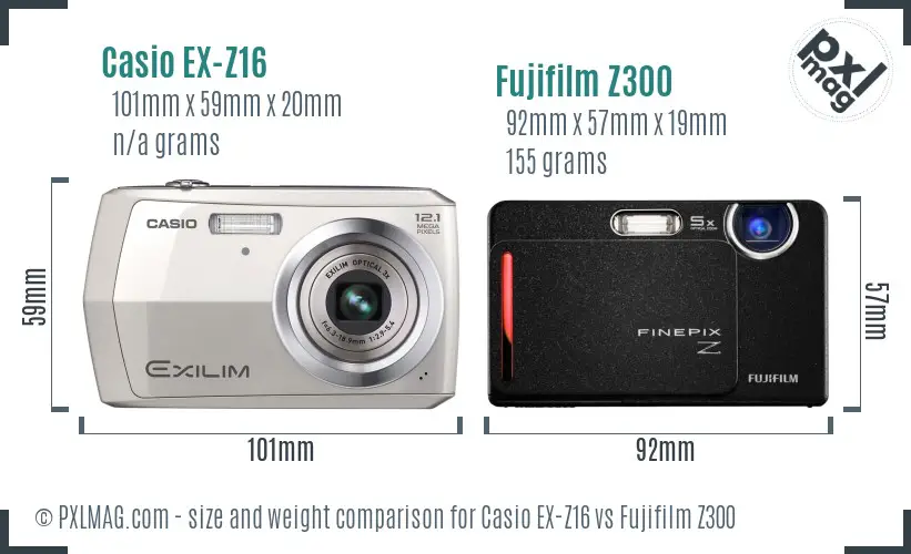 Casio EX-Z16 vs Fujifilm Z300 size comparison