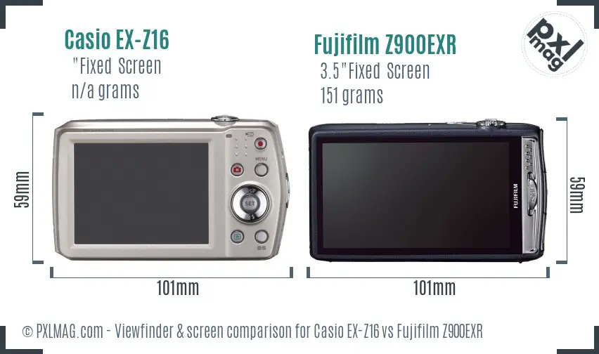 Casio EX-Z16 vs Fujifilm Z900EXR Screen and Viewfinder comparison