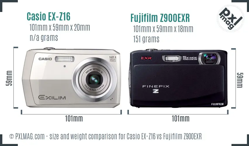 Casio EX-Z16 vs Fujifilm Z900EXR size comparison