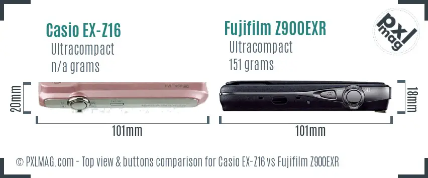 Casio EX-Z16 vs Fujifilm Z900EXR top view buttons comparison