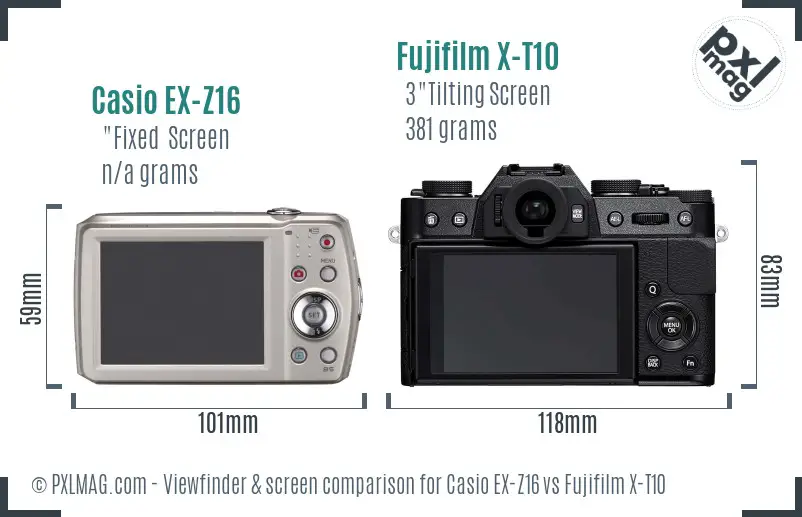 Casio EX-Z16 vs Fujifilm X-T10 Screen and Viewfinder comparison