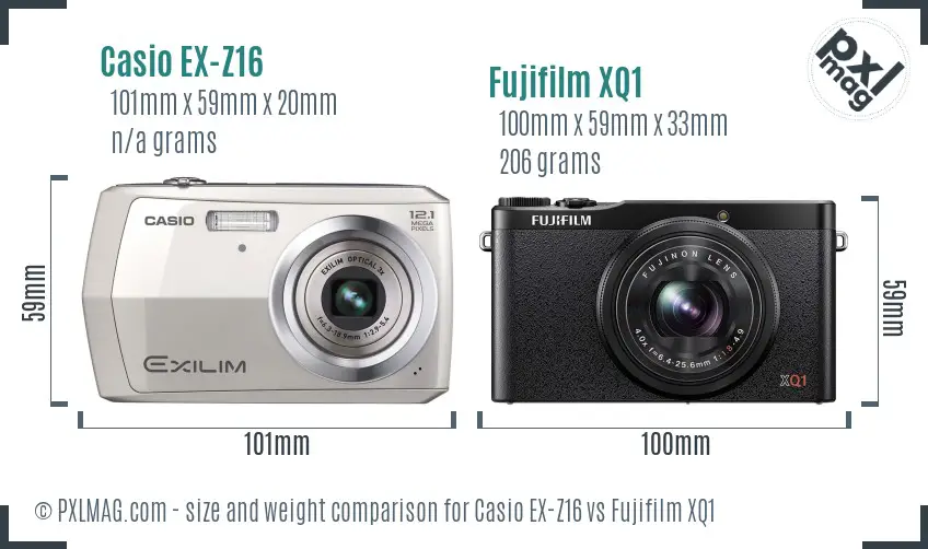Casio EX-Z16 vs Fujifilm XQ1 size comparison