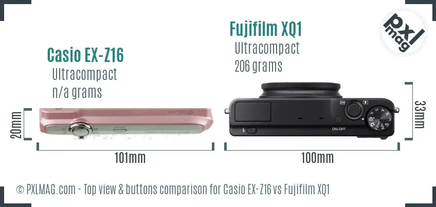 Casio EX-Z16 vs Fujifilm XQ1 top view buttons comparison