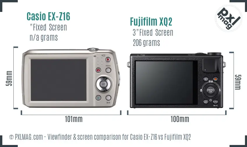 Casio EX-Z16 vs Fujifilm XQ2 Screen and Viewfinder comparison