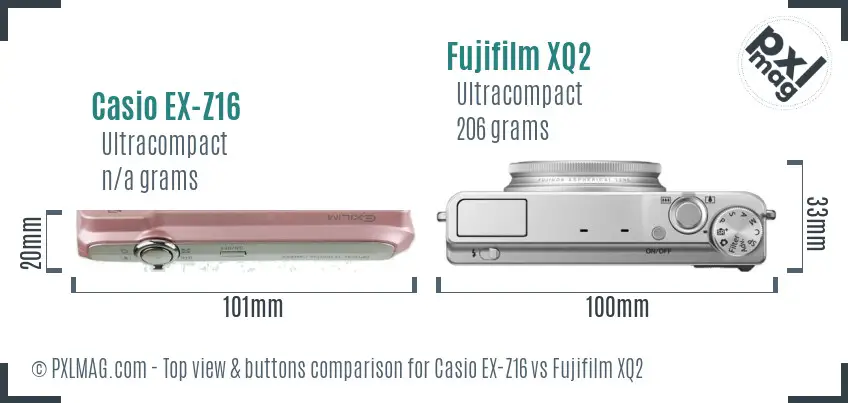 Casio EX-Z16 vs Fujifilm XQ2 top view buttons comparison
