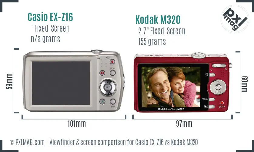 Casio EX-Z16 vs Kodak M320 Screen and Viewfinder comparison Casio EX-Z16 vs Kodak M320 Screen and Viewfinder comparison