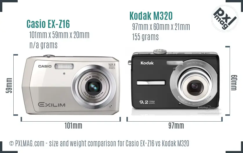Casio EX-Z16 vs Kodak M320 size comparison Casio EX-Z16 vs Kodak M320 size comparison