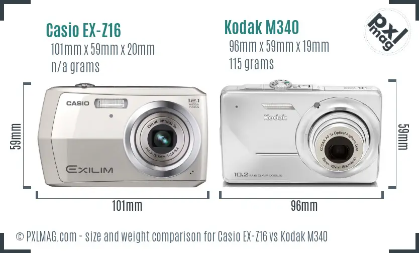 Casio EX-Z16 vs Kodak M340 size comparison