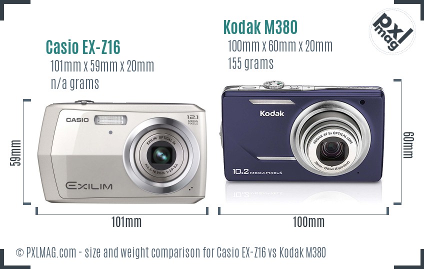 Casio EX-Z16 vs Kodak M380 size comparison Casio EX-Z16 vs Kodak M380 size comparison