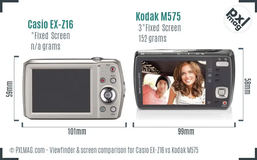 Casio EX-Z16 vs Kodak M575 Screen and Viewfinder comparison Casio EX-Z16 vs Kodak M575 Screen and Viewfinder comparison